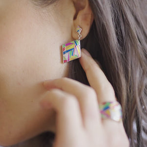 Boucles d'oreilles losange en argent multicolore