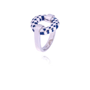 bague argent damier bleu