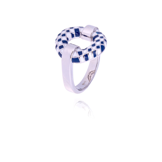 bague argent damier bleu