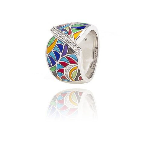Grosse bague argent mosaïque colorée