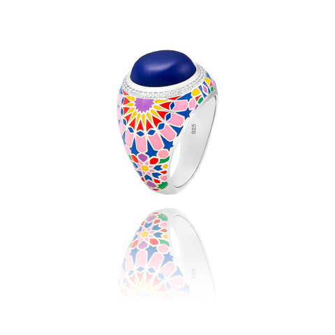 bague motif mosaïque en argent massif