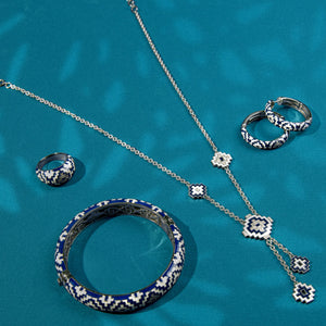 créoles blanches et bleues collection aztèque argent 925