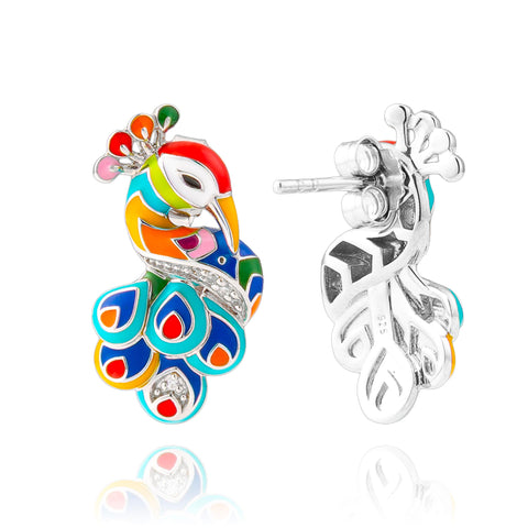 boucles d'oreilles en argent oiseau paon