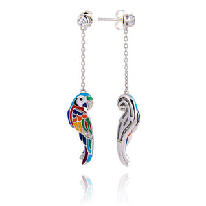 boucles d’oreilles colorées avec un oiseau en argent