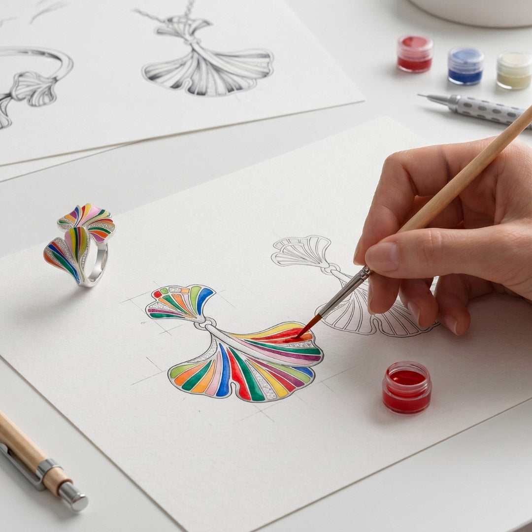 dessin parure gingko