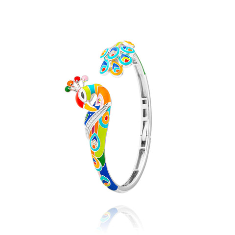 bracelet rigide oiseau paon en argent