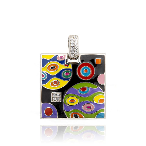 Pendentif carré coloré et argent oxydes