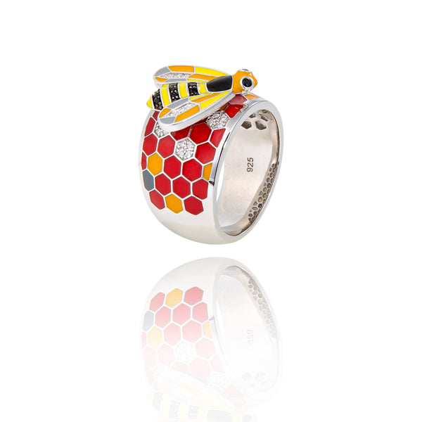 bague abeille en argent multicolore