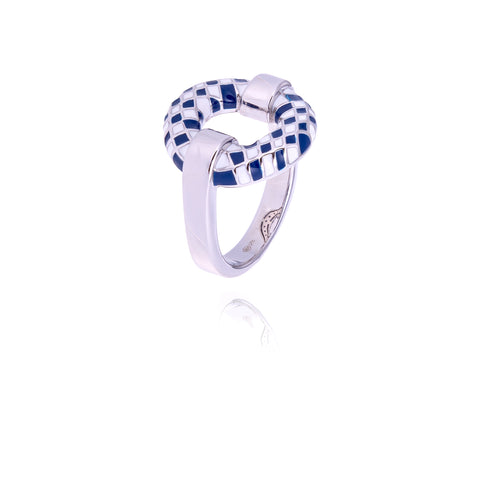 bague argent damier bleu